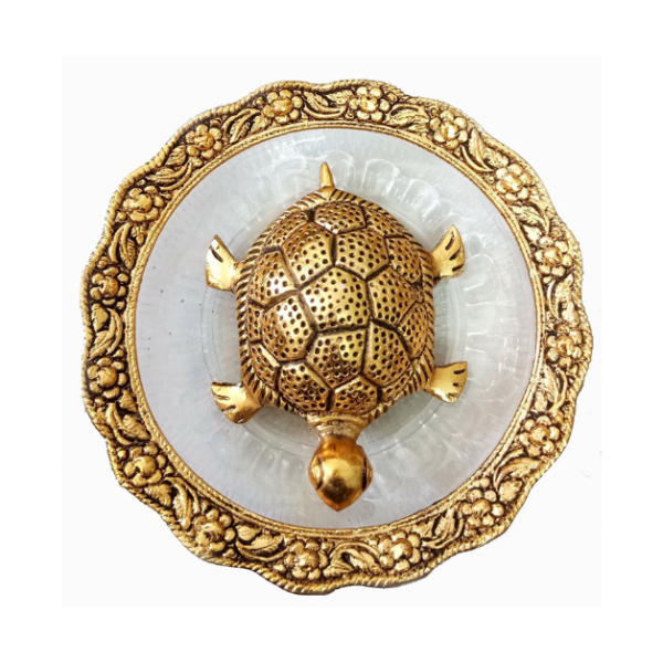 Vastu Feng Shui Tortoise on Plate for Good Luck Handicraft Showpiece (Kachhua/Turtle with Glass Plate for V)